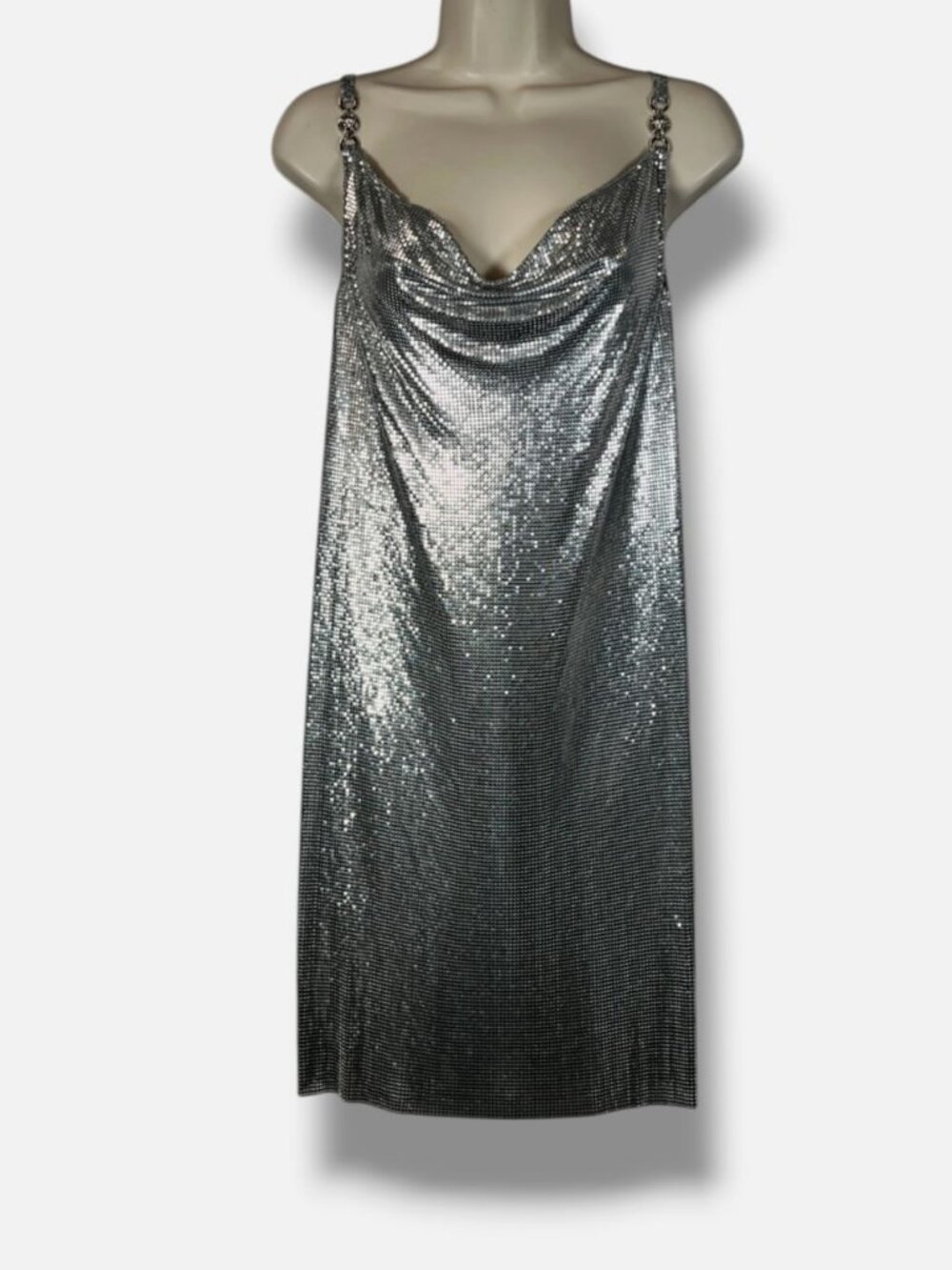 Versace Italy Women's Silver Aluminum Metal Mesh Mini Dress Size 40